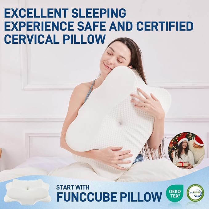 Cervical Neck Pillow for Sleeping, Dual Height Contour Memory Foam Pillow for