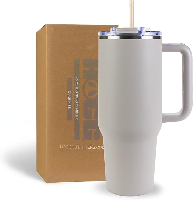 Hogg Big Swig 40 oz Tumbler with Handle and Straw - Dune Kiss, 40oz Insulated Stainless Steel, Water Tumbler with Straw, Water Cup with Handle, Versatile Leak Proof Lid