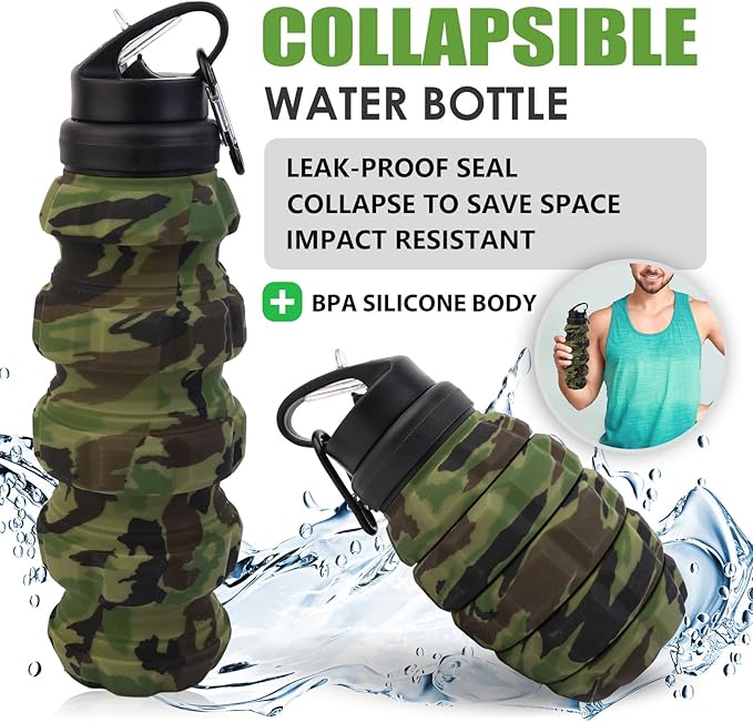 Collapsible Travel Water Bottle18oz, Reuseable Silicone Foldable Water Bottles
