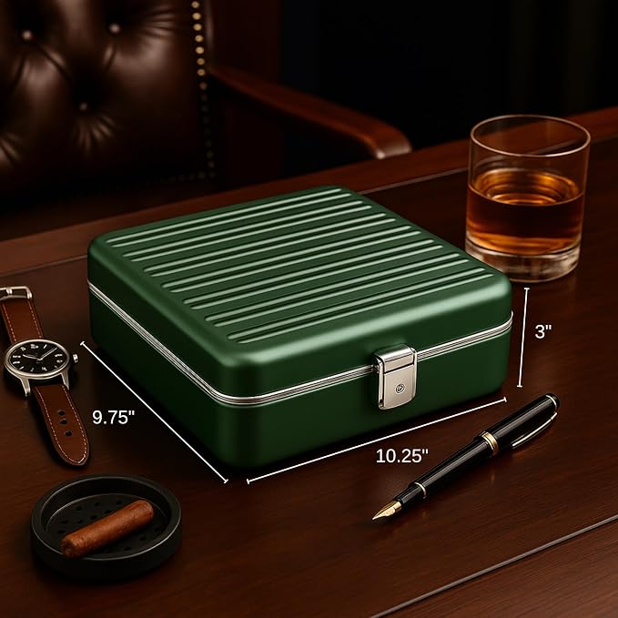 Bey-Berk Prague Aluminum Watch Case in Hunter Green – 9-Slot Locking Travel Box