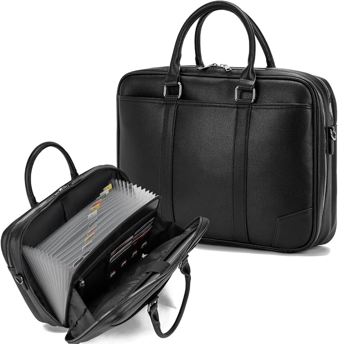 Accordian File Organizer with Handle, 15.6 in Laptop Bag Portable Document