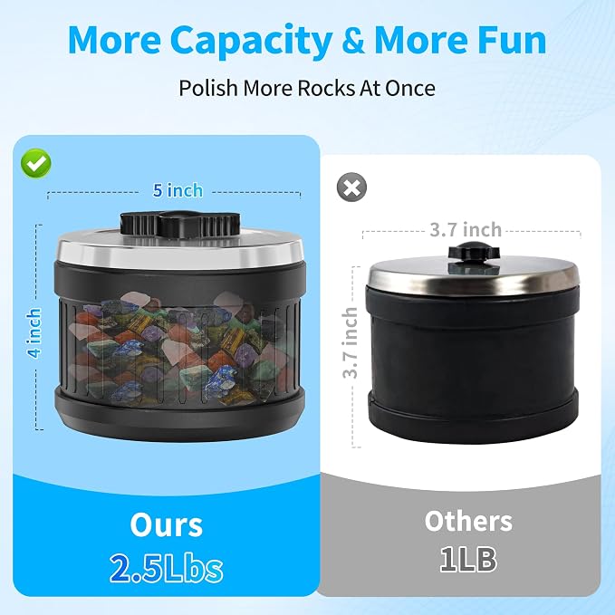 KomeStone Rock Tumbler Kit, K1 Professional Large 2.5LB Capacity Edition - Memory Function, Digital Timer & Variable Speeds: Includes All Accessories, Rock Polisher Gift for Adults & Kids
