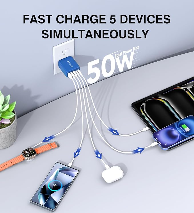 50W USB C Wall Charger Block, 5-Port C Charger Fast Charging Block PD Power