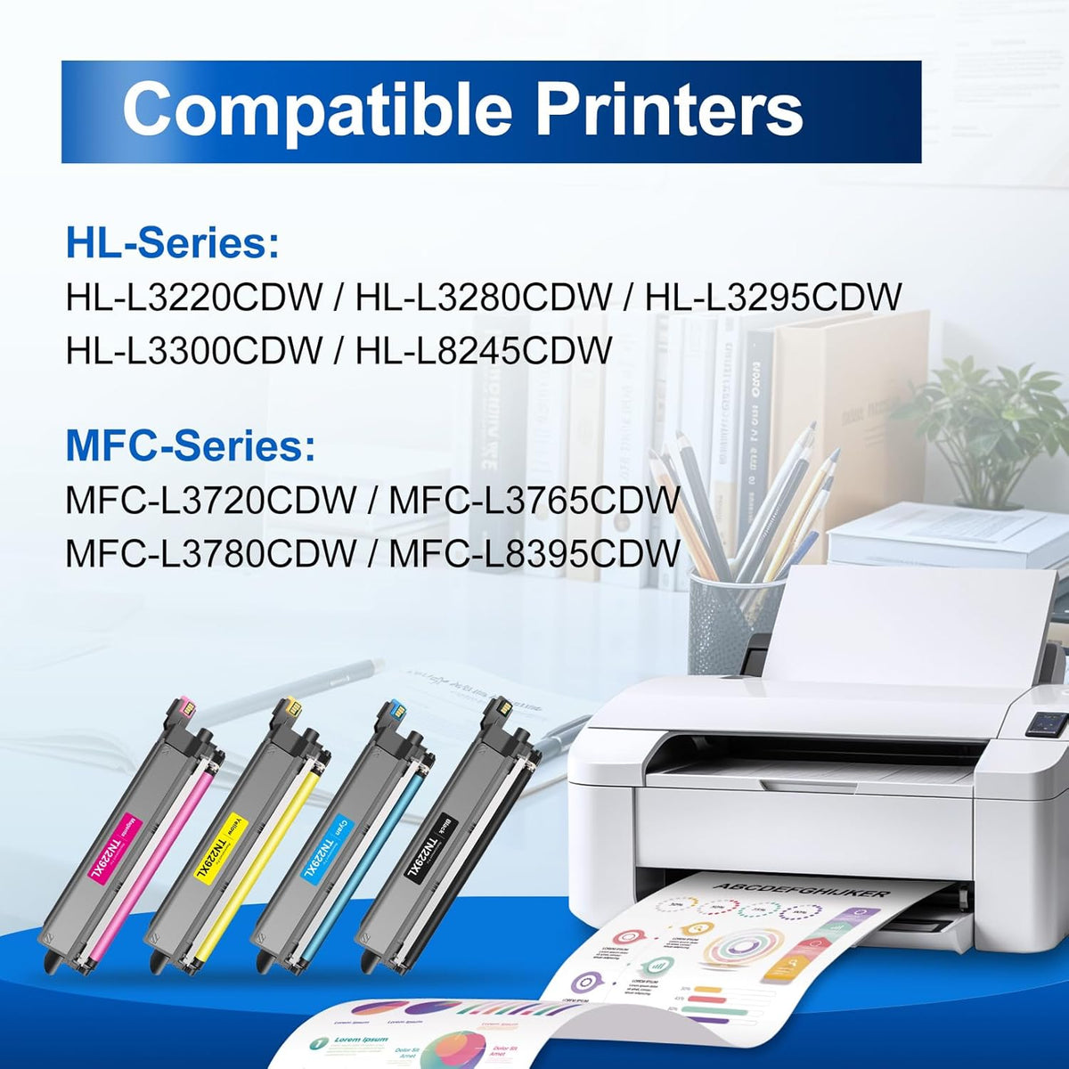 InkNI Compatible Toner Cartridges Replacement for Brother TN229XL TN229 XL TN-229XL Toner Cartridges for MFC-L3780CDW MFC-L3720CDW HL-L3280CDW HL-L3220CDW HL-L3300CDW Printer (TN-229XLBK/C/M/Y-4 Pack)