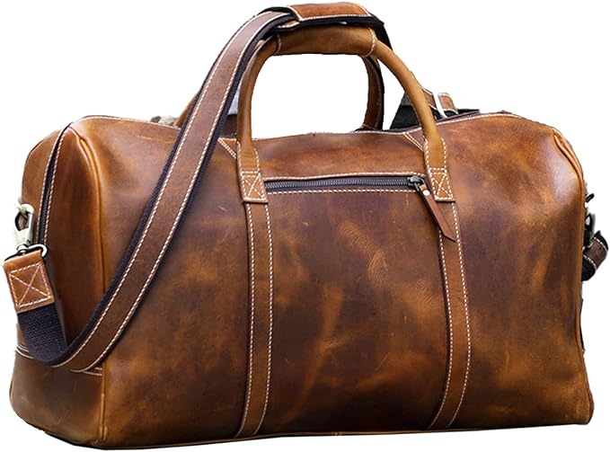 KomalC Leather Duffel Bags for Men and Women Full Grain Leather Travel