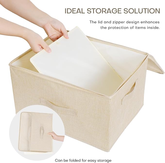 ANMINY 2PCS Storage Bins with Zipper Lids 36 Qt Lidded Fabric Storage Boxes