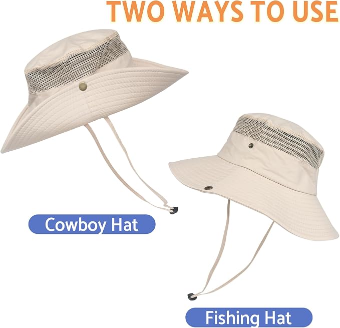 PFFY Sun Bucket Hats for Men Women 3” Wide Brim UPF 50+ Fishing & Beach Hat