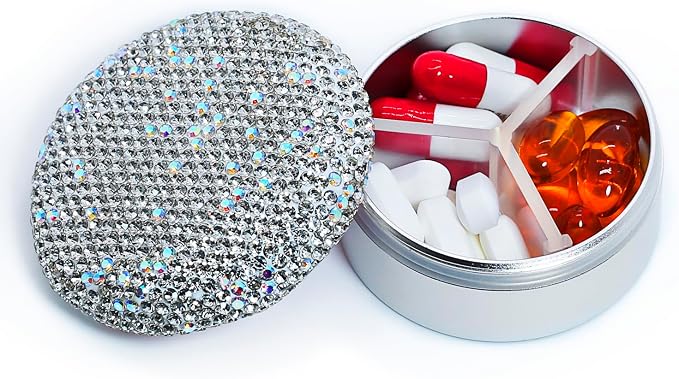 Small Pill Case 3 Compartments, Metal Round Portable Pill Box, Waterproof