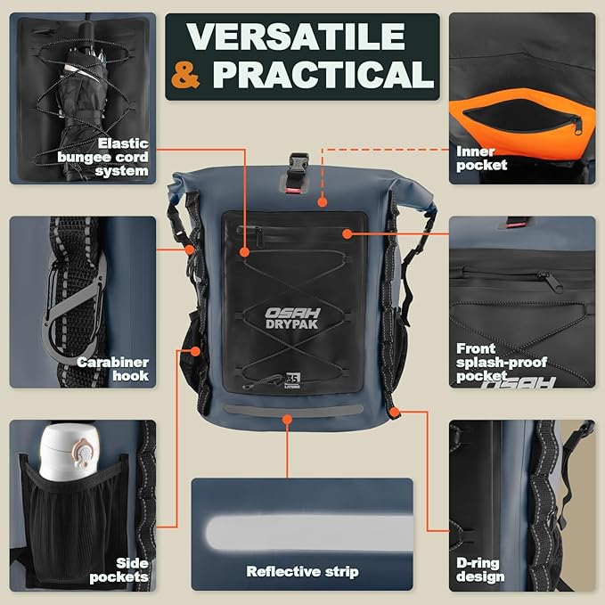 Waterproof Backpack Dry Bag 35L/55L/85L – Heavy Duty Roll-Top Hiking Backpack