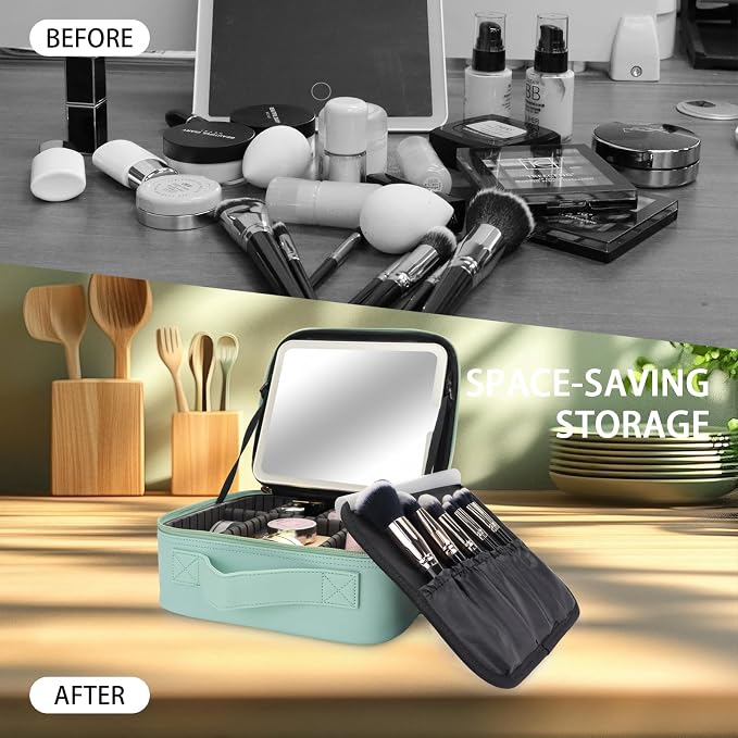 Makeup Bag with Led Mirror, Travel Makeup Organizer with 3 Color Setting