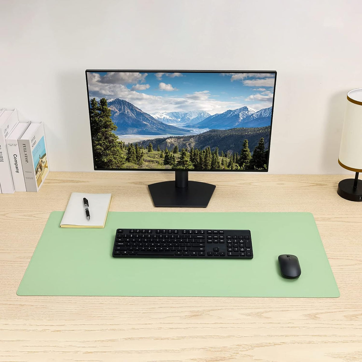 PU Leather Desk Pad,36x17 in Large Computer Desk Mat,Waterproof Non-Slip Desk Blotter Protector,Light Green Big Keyboard Mouse Pad