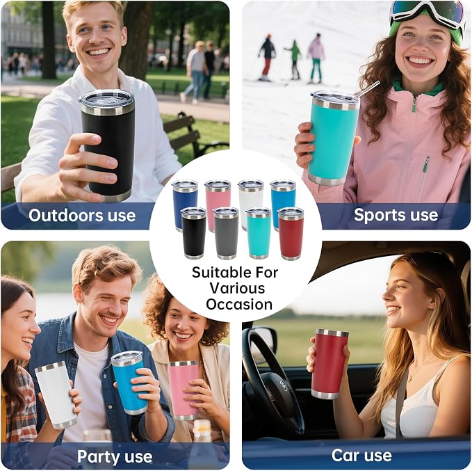 IEOVIEE 32 Pack, 20oz Stainless Steel Bulk Tumblers with Lids and Straws, Double Wall Insulated Travel Coffee Mug, Durable Powder Coated Tumbler Bulk Cup for Cold and Hot Drinks(Mixed Color)