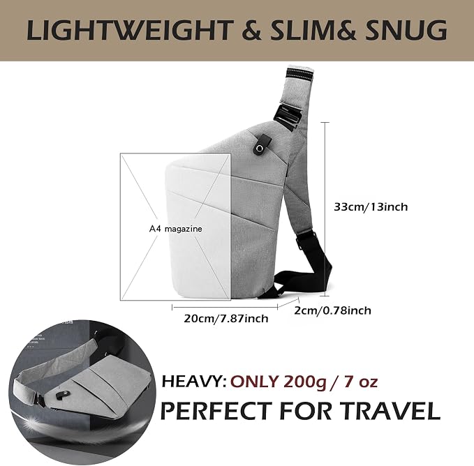 Anti Theft Crossbody Bags for Women Men, Slim Sling Purse