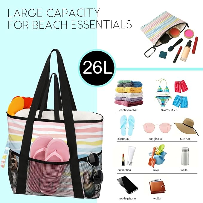 8-Pocket Waterproof Tote for Women -Sandproof Beach Bag
