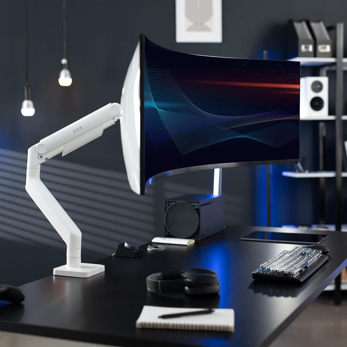 VIVO Heavy Duty Aluminum Ultrawide Monitor Tension Arm for up to 49 inch Screens, Holds 44 lbs, Premium Desk Mount Stand Designed for Samsung Odyssey G9 and More, White, STAND-V101VW