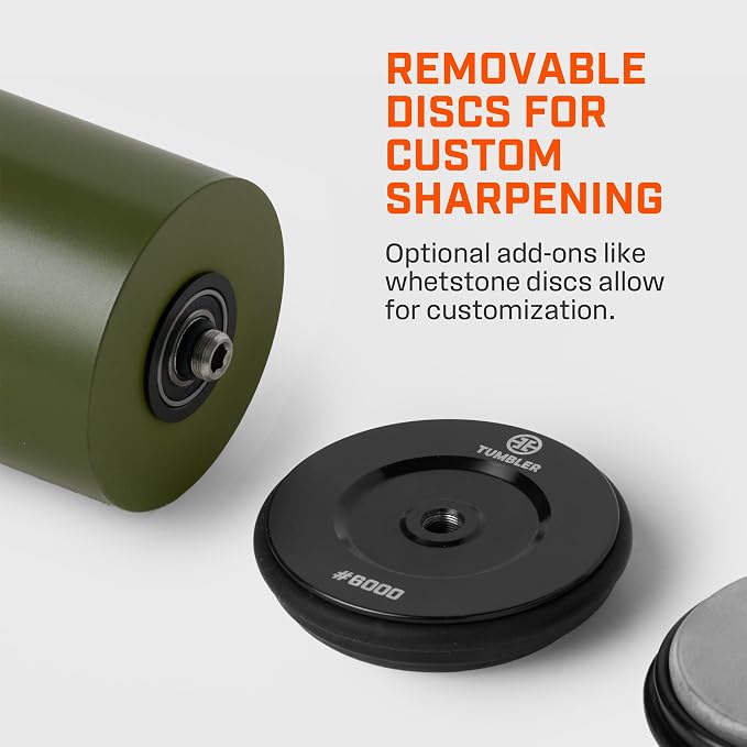 TUMBLER Pro Rolling Knife Sharpener™ - Knife Sharpening Made Easy - Ultimate Gift for Father's Day - Kit with Removable Disc System - 4-Layer Diamond Sharpening Disc & EdgeBoost Ceramic Disc (Green)