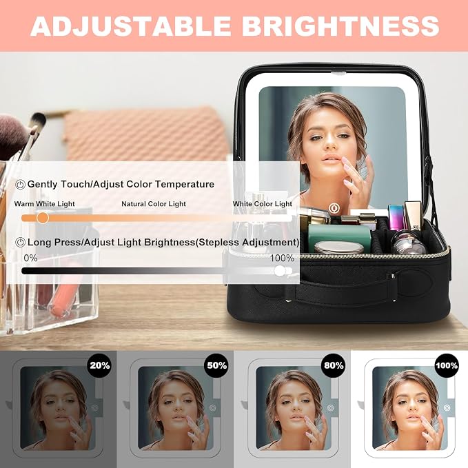 Mocado Travel Makeup Bag with LED Lighted Mirror, Travel Makeup Organizer