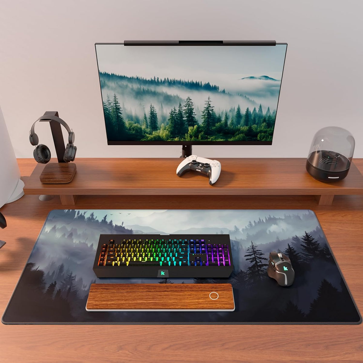 KTRIO Large Gaming Mouse Pad with Stitched Edges, Extended Mousepad with Superior Micro-Weave Cloth, Non-Slip Base, Water Resist Keyboard Pad for Gamer, Office & Home, 31.5x15.7in, Cloud Forest