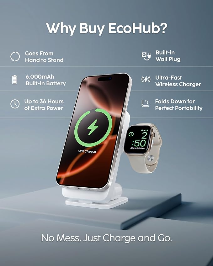 myCharge EcoHub 3 in 1 Apple Charging Station & Magsafe Battery Pack | Wireless