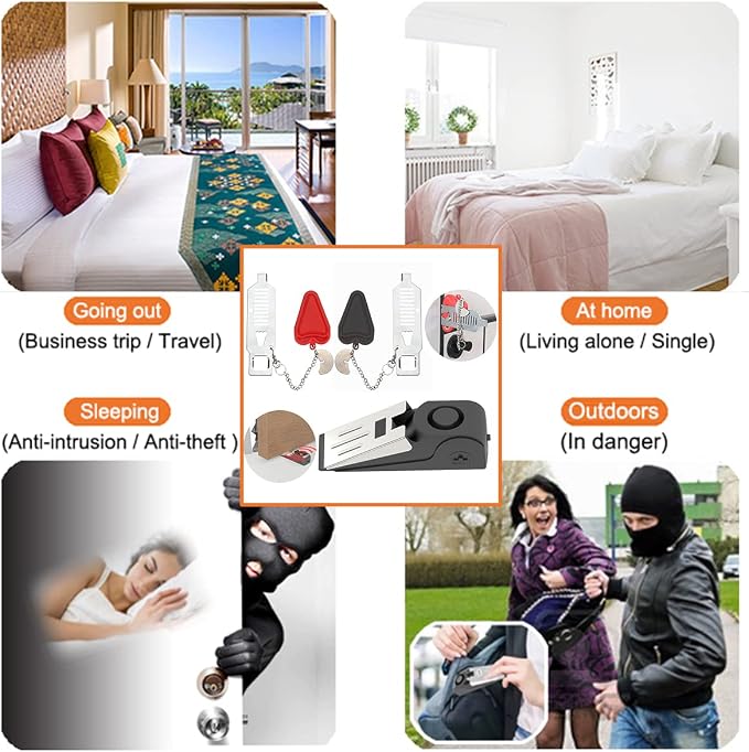 3 Packs Portable Door Stop Alarm & Door Lock, Upgraded Home Security Door