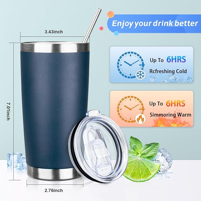20oz Tumbler with Straw and Brush, Stainless Steel Vacuum Insulated tumbler