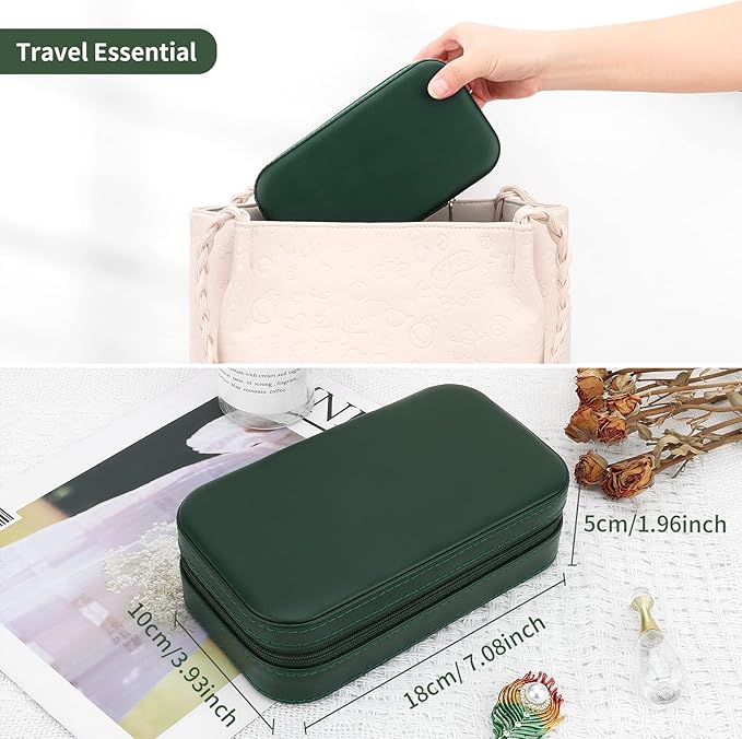 DesignSter Travel Jewelry Box, PU Leather Portable Jewelry Case, Small Jewelry