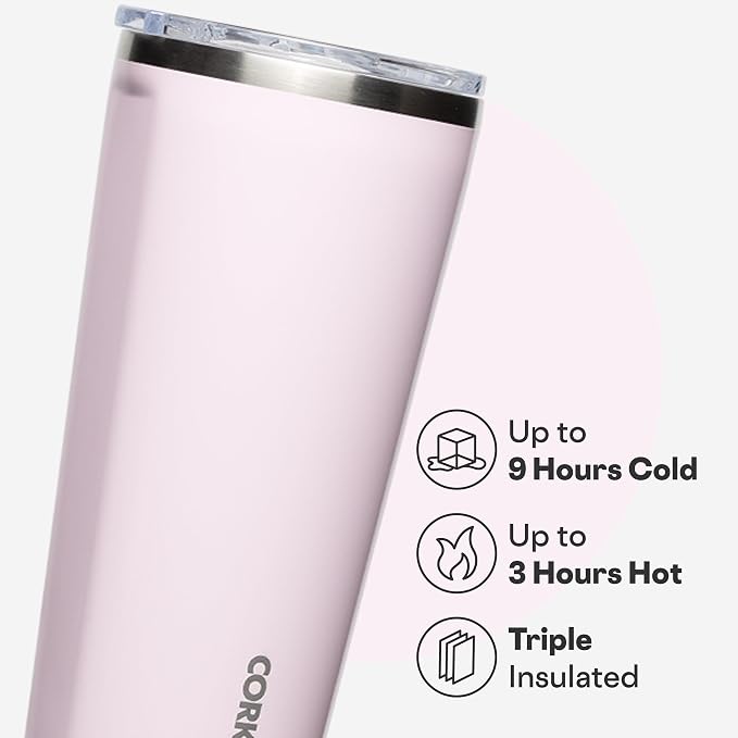 Corkcicle Classic Tumbler - Keeps Drinks Cold for 9 Hours & Hot for 3 - Triple-Insulated Stainless Steel - Holiday Tumbler Gift - 24 oz - Powder Puff