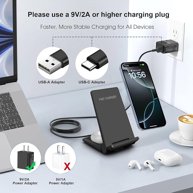 25W Wireless ChargerFoldable 2 in 1 Wireless Charging Station for Apple iPhone 16/16 Pro/15/14/13/12/11/Plus/SE/X/AirpodsPDKUAI 15W Fast Dual Wireless Induction Charge Stand for Samsung/LG