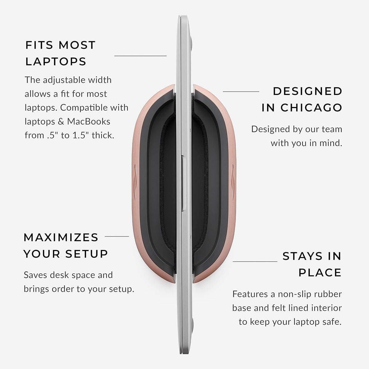 HumanCentric Vertical Laptop Stand in Vegan Cognac Leather, Upright Adjustable Holder and Dock, Laptop Vertical Stand Fits MacBook Pro and Other Laptops .5" to 1.5", Clamshell Compatible