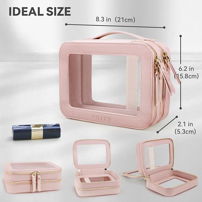 Prite Double Layer Makeup Bag for Women Portable Clear Makeup Bag Cute