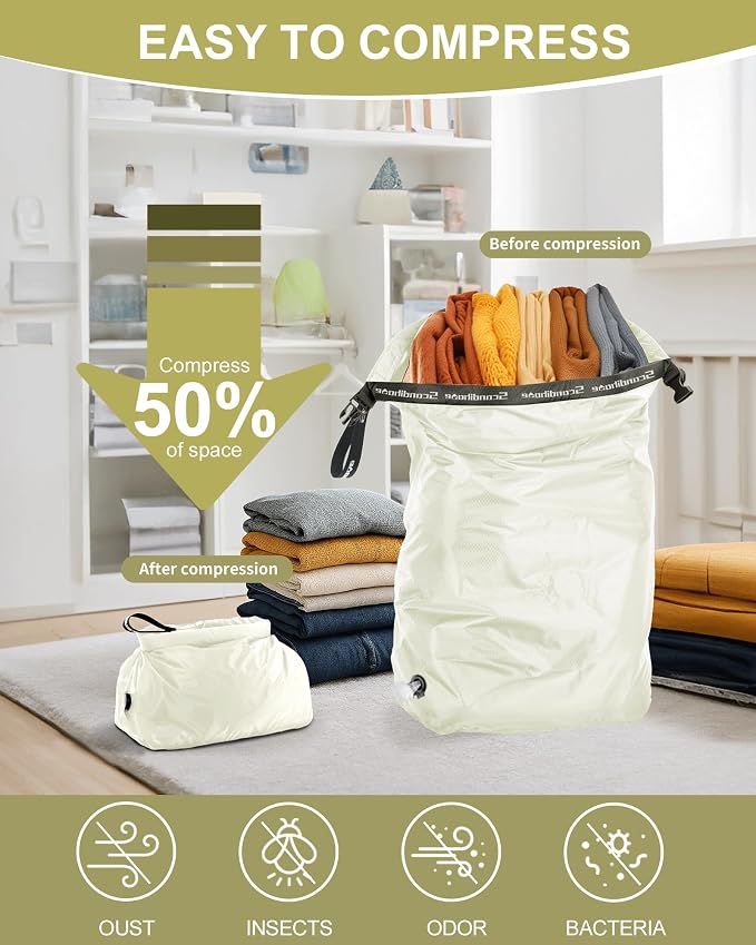Travel Laundry Bag, Pump Free Vacuum Storage Bag Reusable Compression Dirty