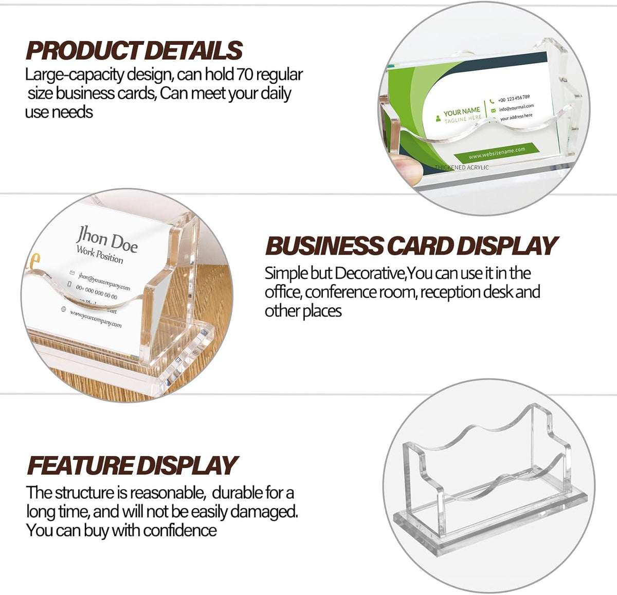 Custom Business Card Holder Desk-Personalized Engraved Wooden Business Card Case Holder, Customized Name Logo Business Card Display Gifts for Men Women (Acrylic-Horizontal)