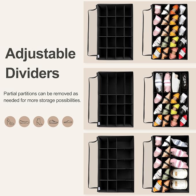 Shoe Organizer for Closet 2 Pack, Foldable Shoe Box