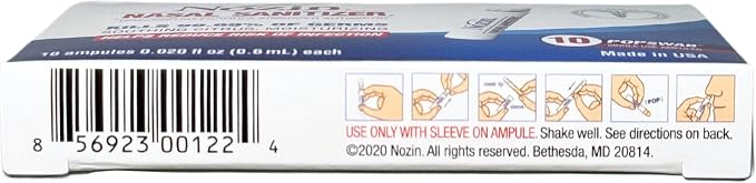 Nozin® Nasal Sanitizer® Antiseptic Popswab® Ampules 10ct Pack | Kills 99.99% of