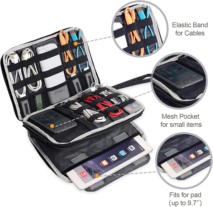 BUBM Double Layer Electronics Organizer, Travel Gadget Bag