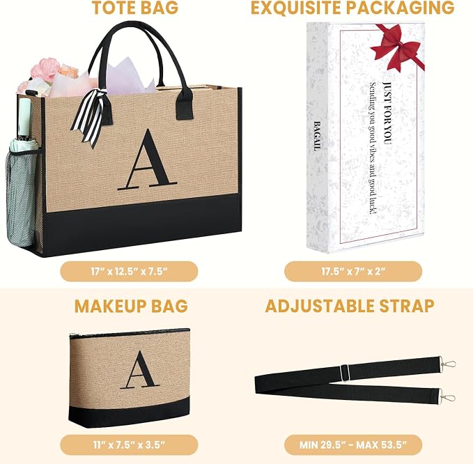 BAGAIL Initial Tote Bag, Personalized Birthday Gifts