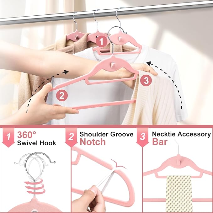 Velvet Felt Stackable Hangers 50 Pack, Non Slip,