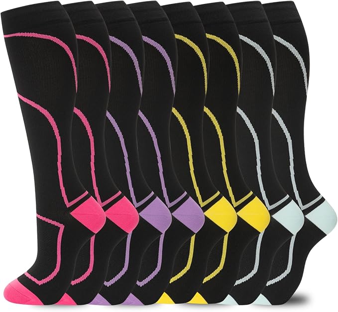 Compression Socks for Women Men Circulation Knee High 8 Pairs for Nurses