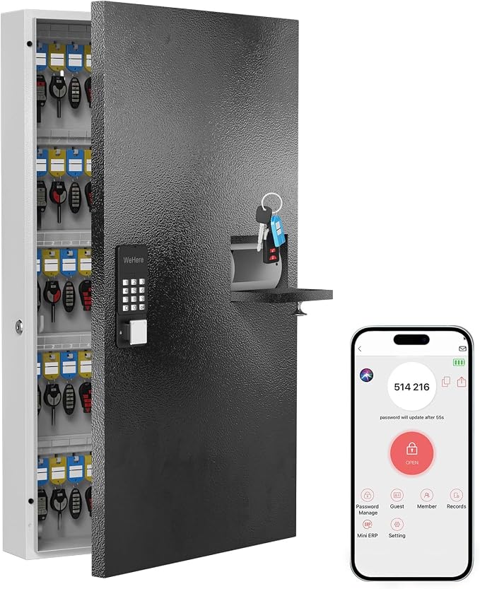 104 Keys Lock Box with Drop Slot, Key Cabinet Wall Mount, Fixed Code/OTP