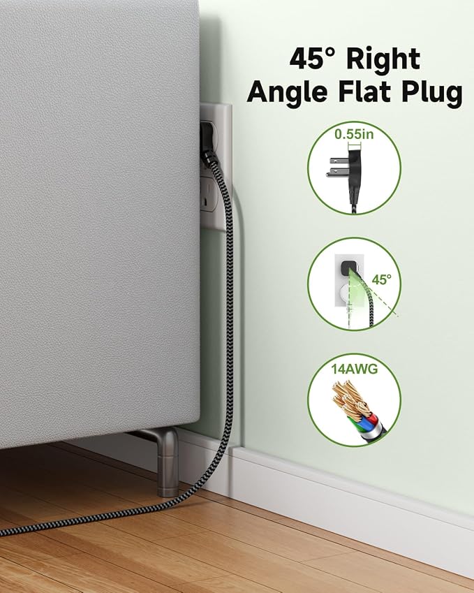 Power Strip Surge Protector- 5FT Flat Plug Extension Cord, 8 AC Outlet& 6 USB
