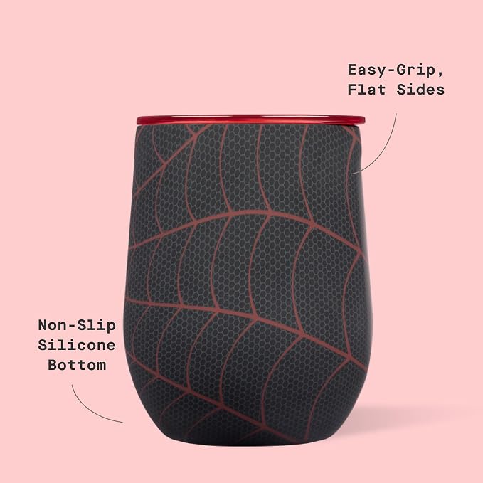 Corkcicle Stemless Insulated Wine Glass Tumbler - Beverages Cold 6 & Hot 3 Hours - Stainless Steel - Easy-Grip - Summer Drinkware Gift - Keeps Drinks Ice - 12 oz - Spider-Man