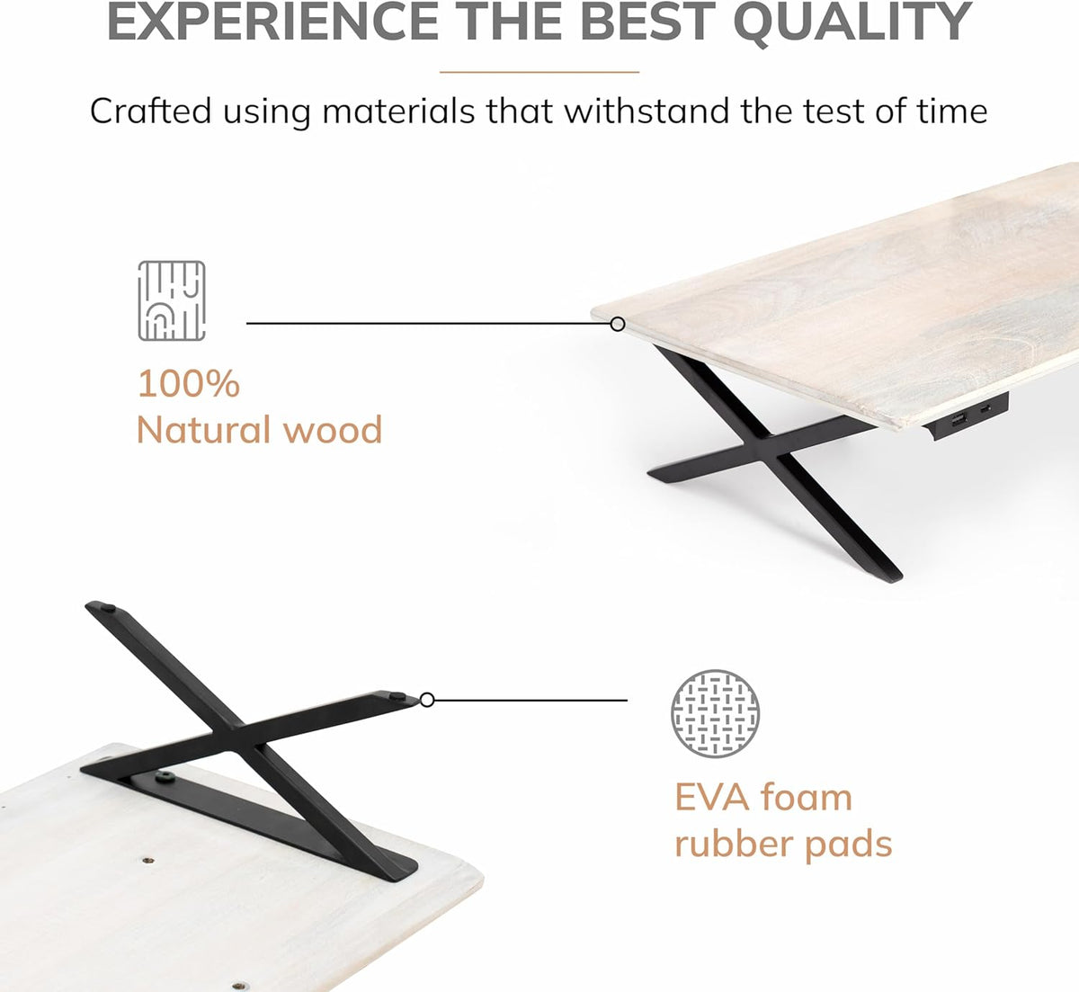 Anji Mountain Monitor Stand - Desktop Organizer & Laptop Riser, Ergonomic Monitor Riser, Space-Saving Monitor Stand for Desk, Durable Construction, Easy Assembly, Ideal for Home & Office,White Wash