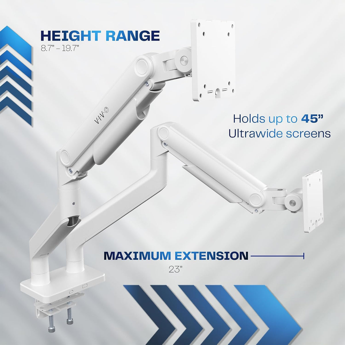 VIVO Heavy Duty Dual Ultra-Wide Monitor Tension Arm, Up to 45 inch Screens, Holds 44 lbs per Arm, Premium Desk Mount Monitor Stand for 2 Ultrawides, White, STAND-V200VW