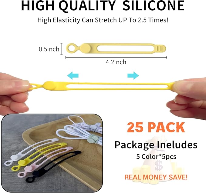 UMUST Silicone Cable Ties, Reusable Cable Management Organizer, Cable Straps