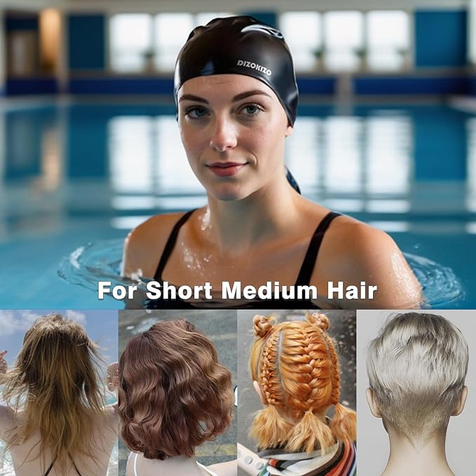 2pcs High Elasticity Silicone Swim Cap for Women and Men, Comfortable Non-Slip Swimming Caps for Long and Short Hair, Durable Waterproof Swim Hats for Adults, Keep Hair Dry
