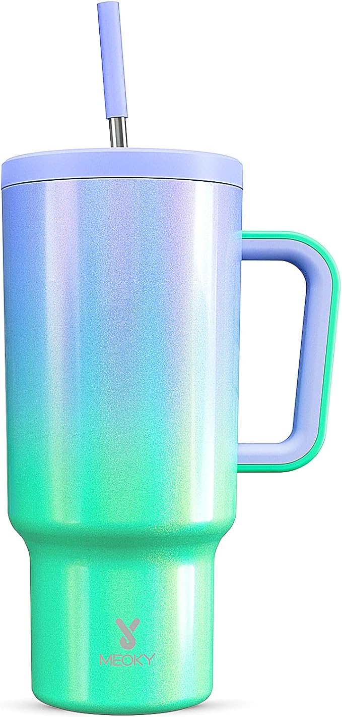 Meoky 40oz Tumbler with Handle, Leak-proof Lid and Straw, Insulated Coffee Mug Stainless Steel Travel Mug, Keeps Cold for 34 Hours or Hot for 10 Hours (Fairyland)
