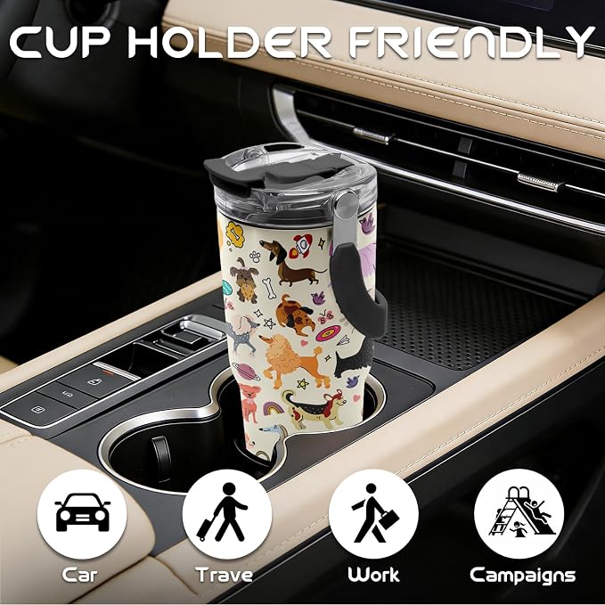 20oz Dog Tumblers - Dogs Tumbler with Straw Handle, Leak-proof, BPA-free, Double Wall Insulated, Sports Gifts Cup for Boys Girls, Insulated Coffee Tumbler Puppy Stainless Steel Cup Gifts