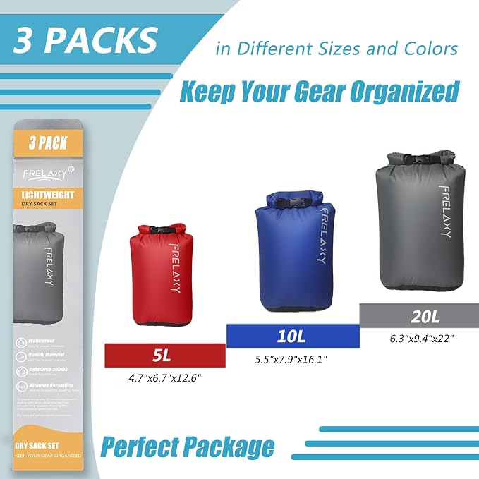 Frelaxy Dry Bag 3-Pack/5-Pack, Ultralight Dry Sack, Outdoor Bags Keep Gear Dry