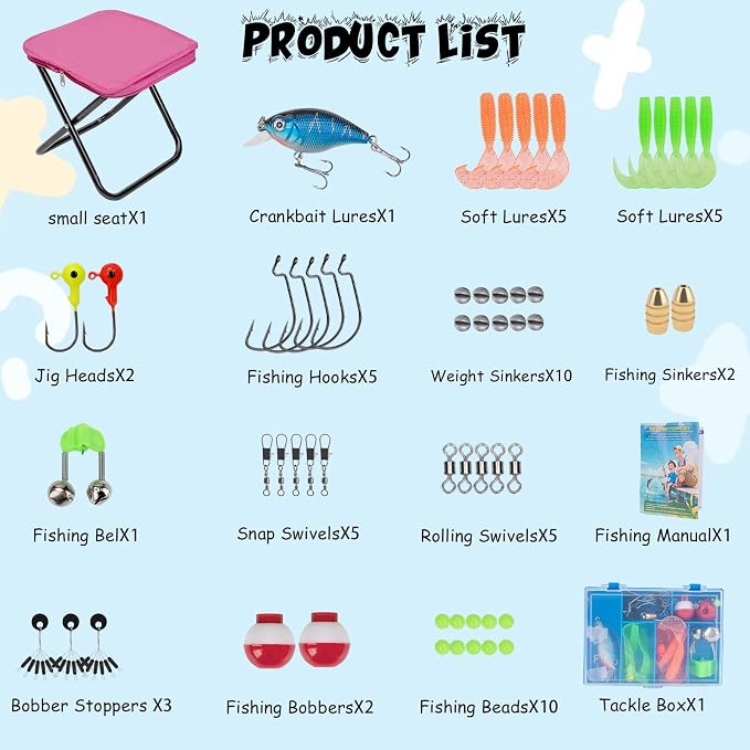 Kids Fishing Pole Set, Telescopic Fishing Rod Reel Combo Kids Starter Kit