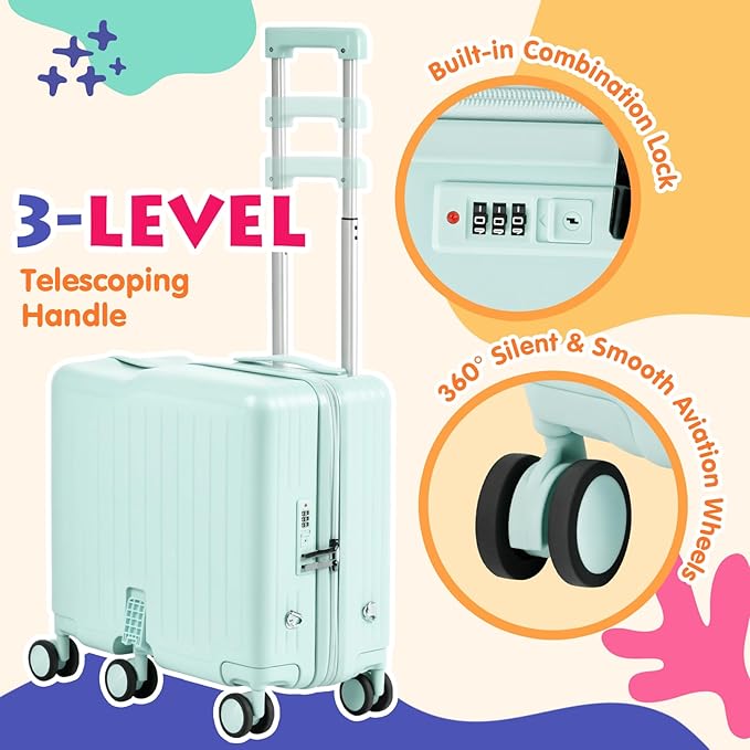 Kids Ride-On Luggage, Foldable Pedal, Hidden Cup Holder & Combination Lock